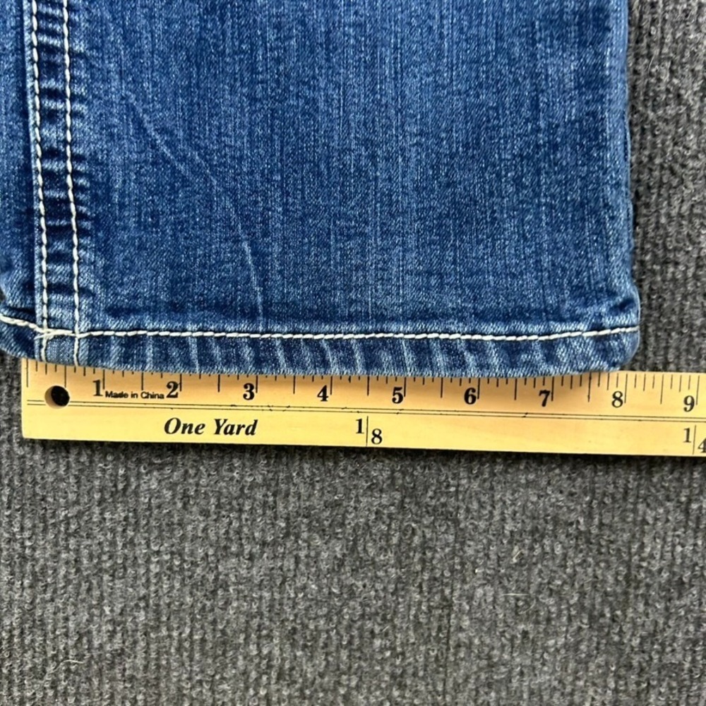 Love Nation Womens 10 Jeans Blue Distressed Straight Leg Embellished Cross Patch - Picture 8 of 13